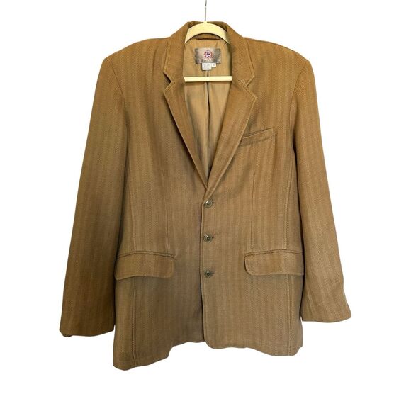 The Territory Ahead Linen Silk Herringbone Blazer Women’s Tan 3 Button Classic M - Picture 1 of 11